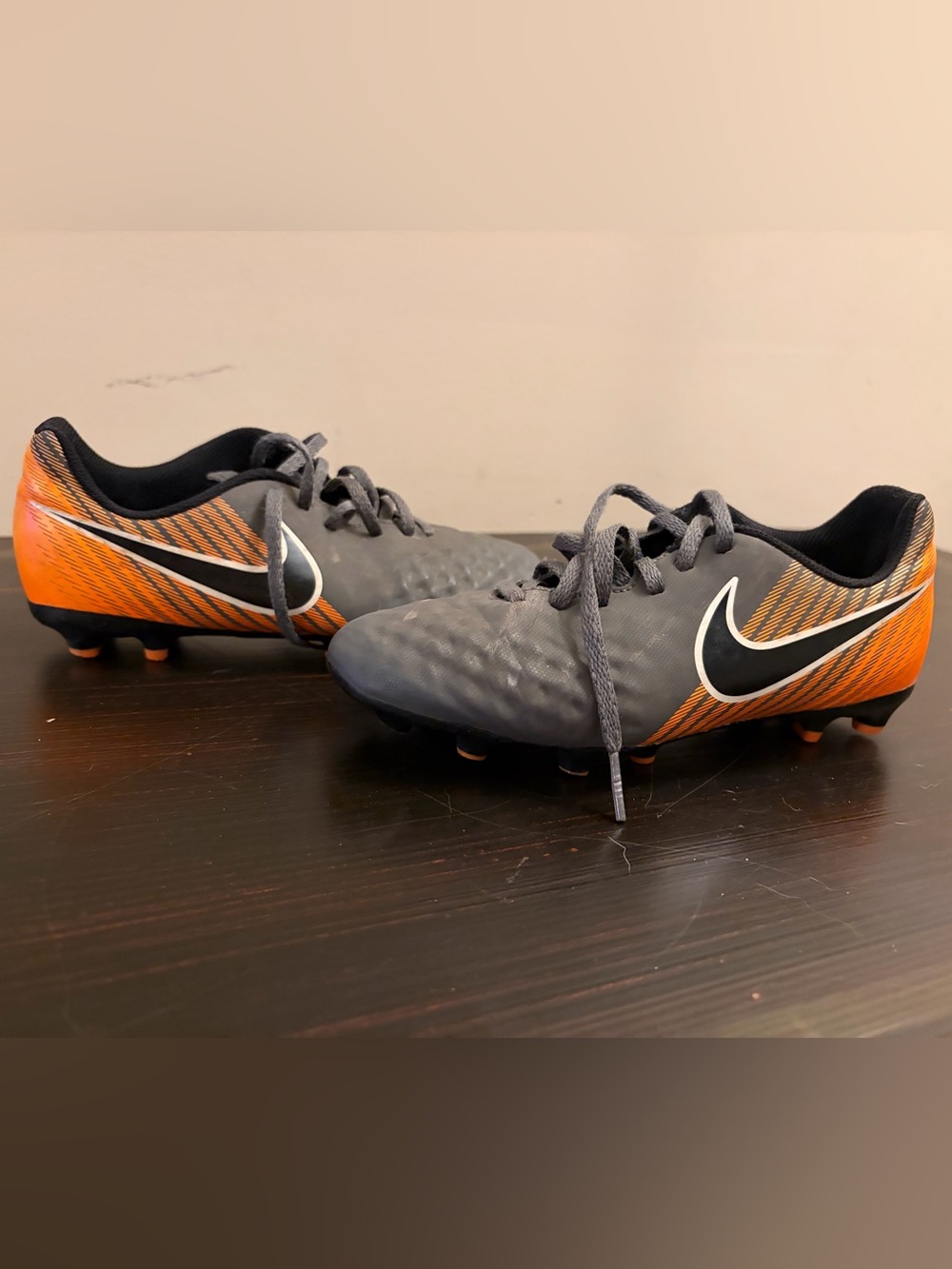 Nike Kids 3Y Gray and Orange Soccer Cleats